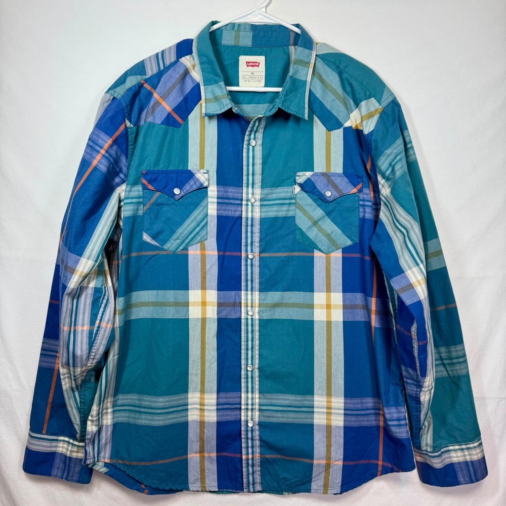 Vintage Levi's Plaid Western Shirt‎ Long Sleeve Button Up Pearl Snaps Sz XXL